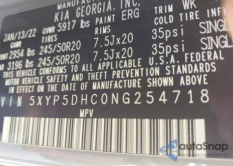 2022 Kia Telluride Sx из США, поврежденный, VIN 5XYP5DHC0NG254718